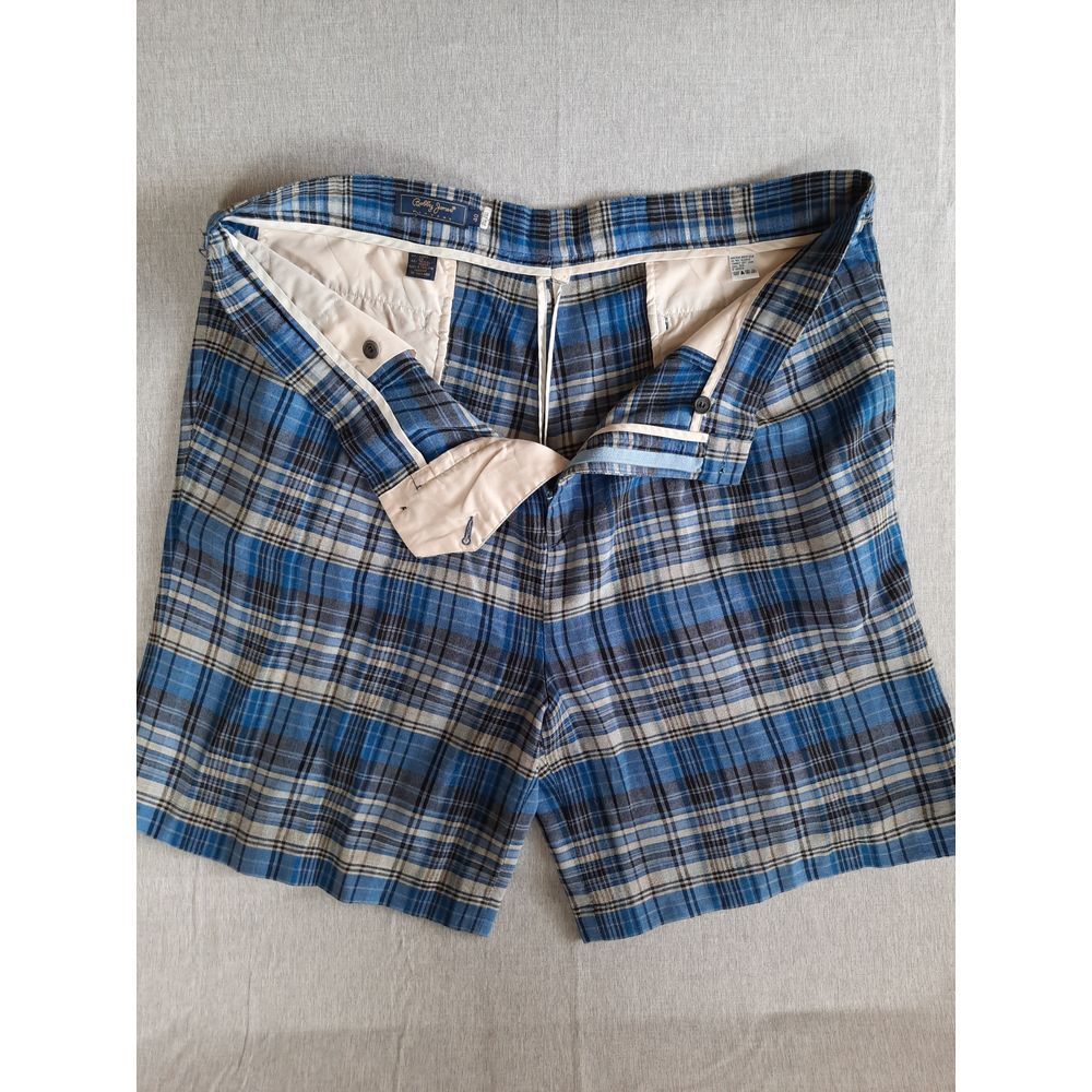 Bobby Jones Players Men's 40 Golf‎ Pure Linen Canvas Plaid Blue Short
